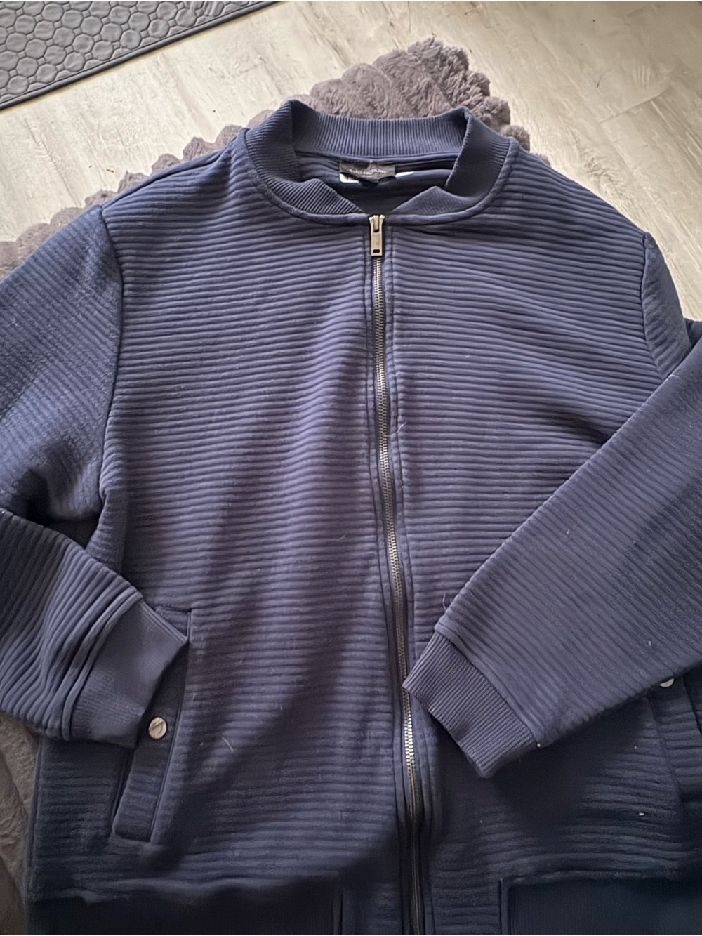 Magaschoni Men's Navy Ribbed Zip Cardigan